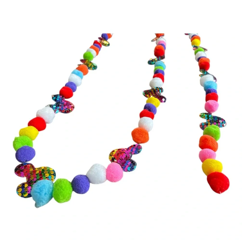 9 ft Disney Mickey Birthday Sequin Pom Pom Garland Handmade on Clear Line